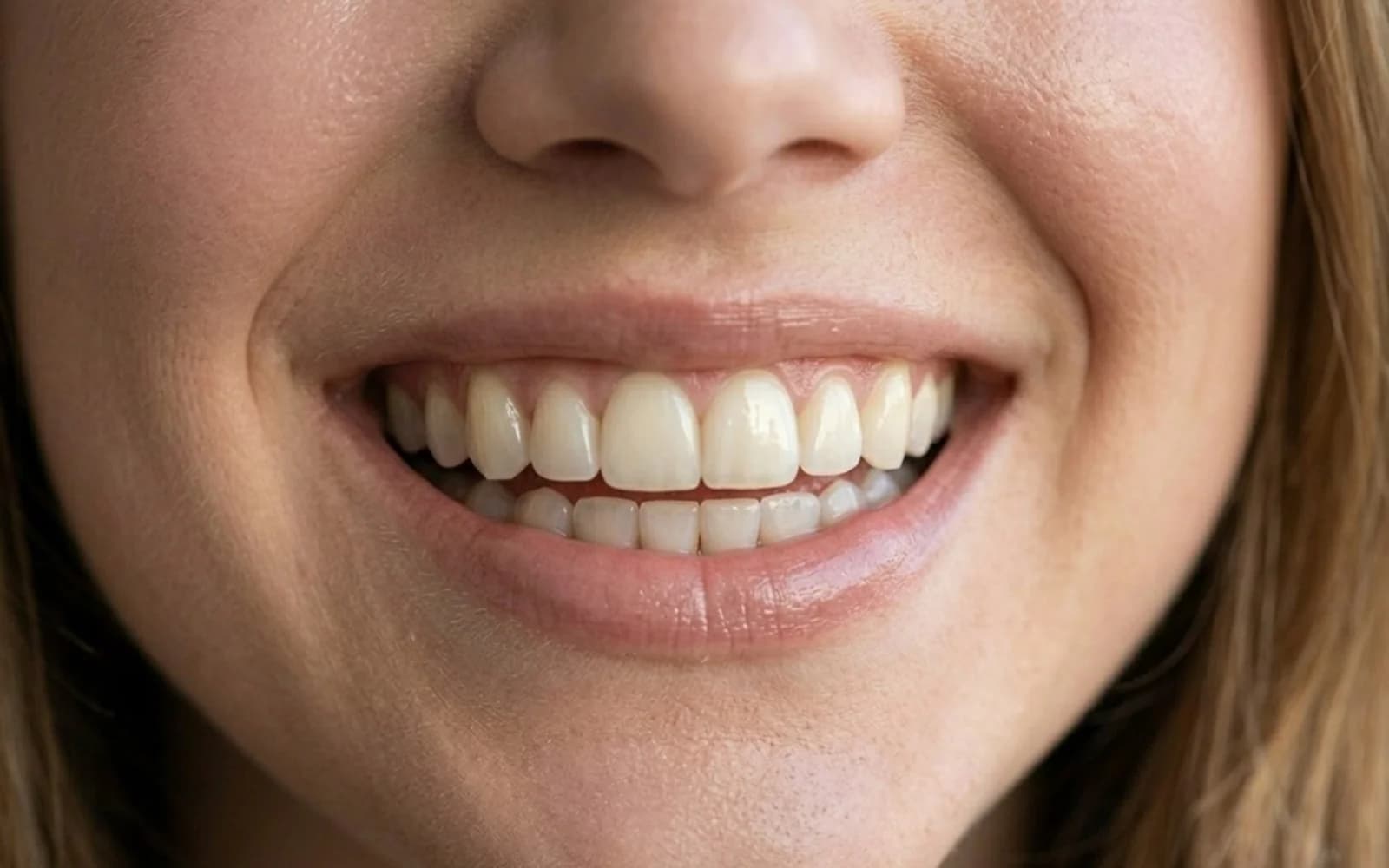 Close-up of a natural, even smile with healthy front teeth, representative of Bioclear results.